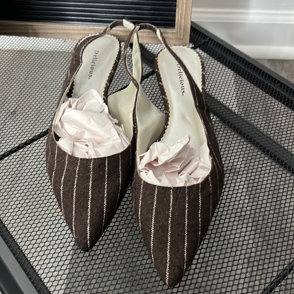 Delicious Shoes - Delicious Stripes Felt Women Sling Back Flats
